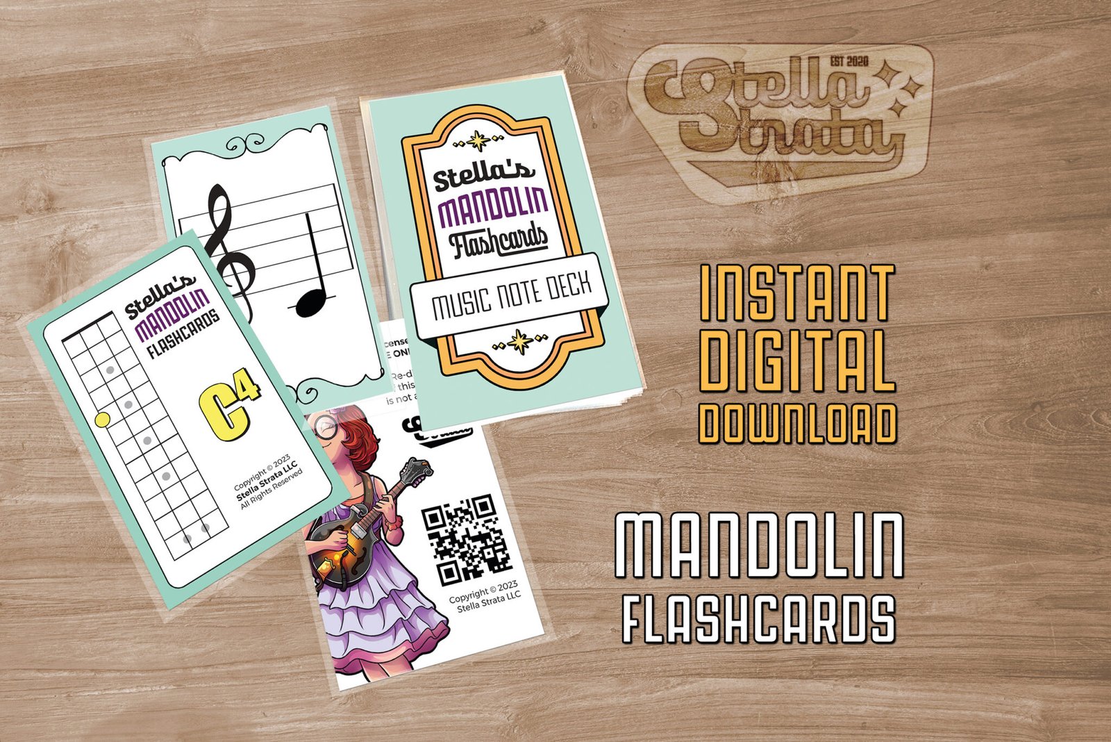 Mandolin Note Flash Cards (Printable) - Stella Strata LLC